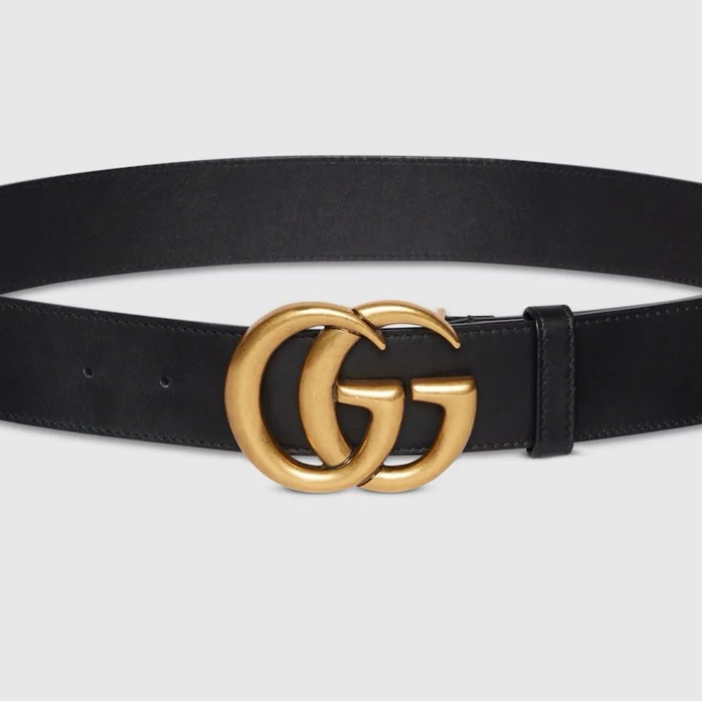 Gucci Black Leather Belt with Brass Double G Buckle - Picture 1 of 5